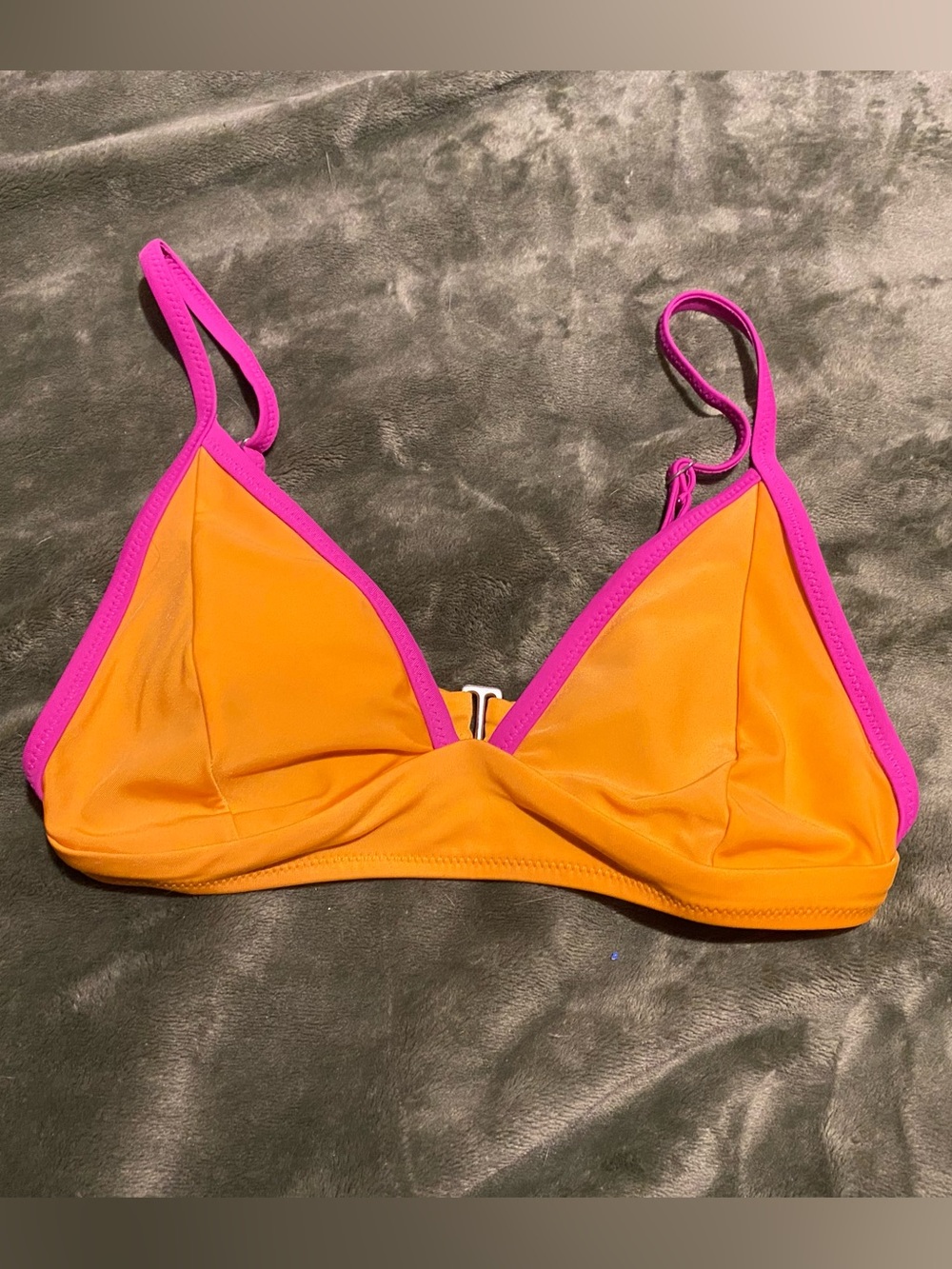Women's Orange Swim Triangle Bikini Top with Hot Pink Trim